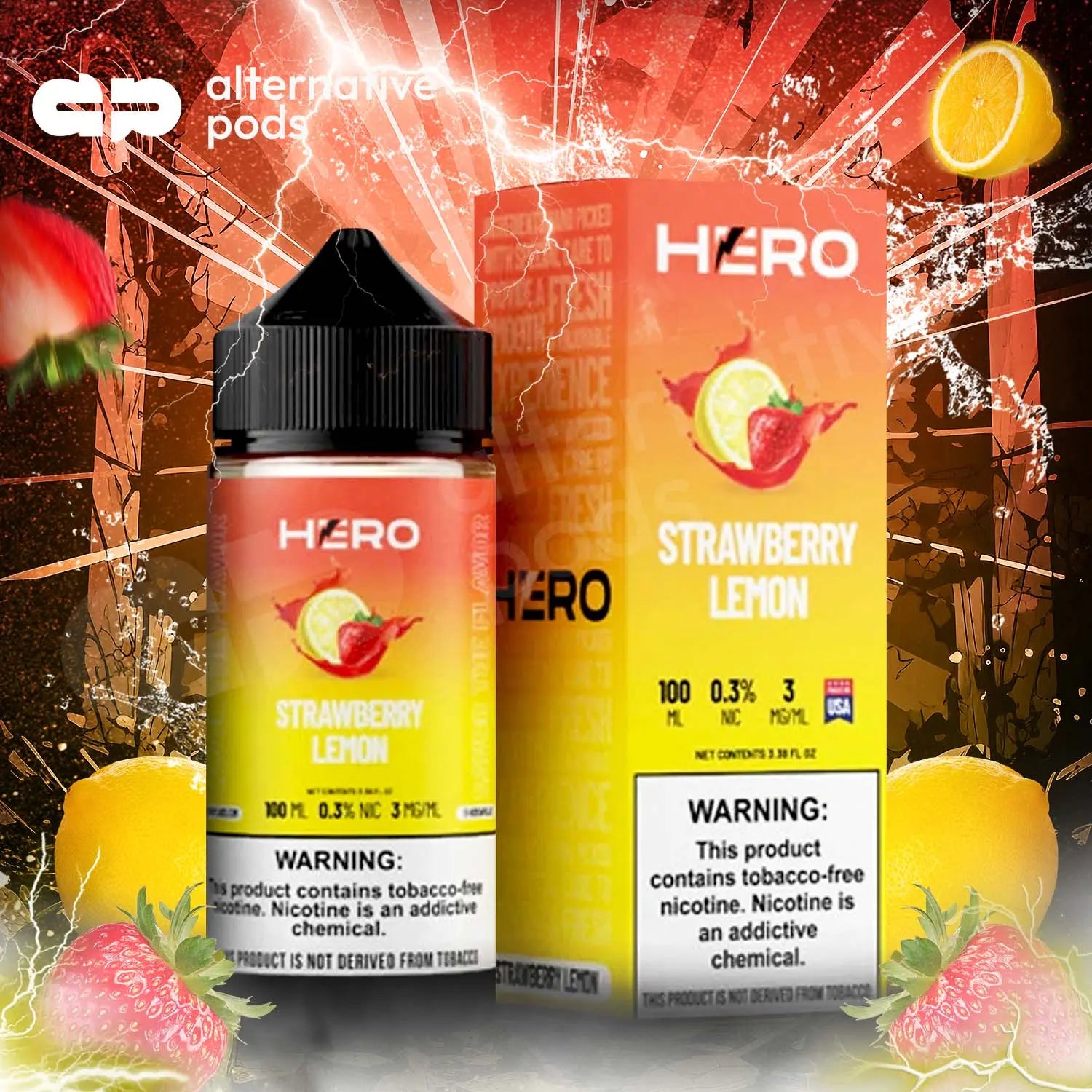 Hero Synthetic Nicotine E-Liquid 100ML Hero - Strawberry Lemon 