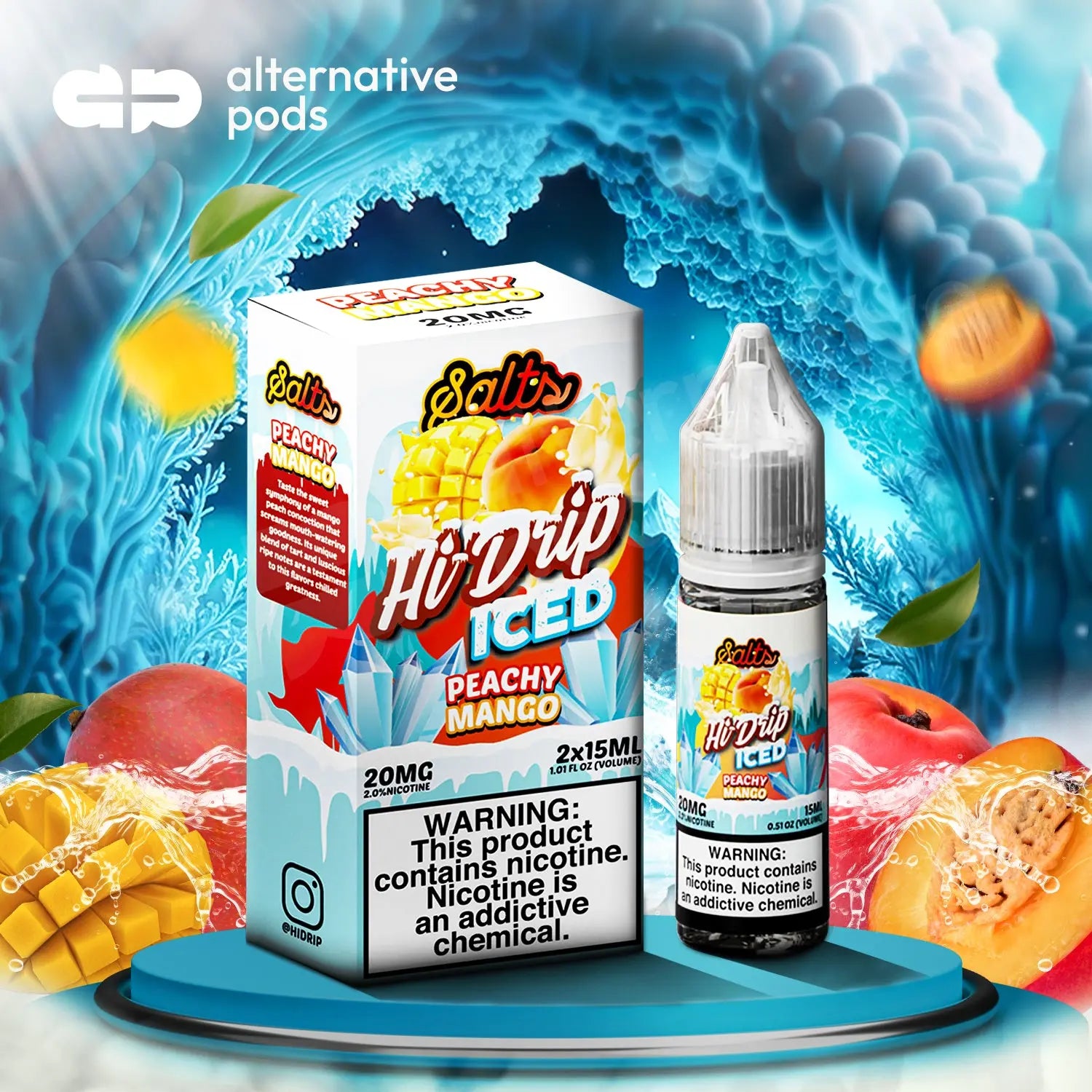 Hi-Drip Iced Salts Nicotine Salt E-Liquid 30ML (2 x 15ML) - Peachy Mango 