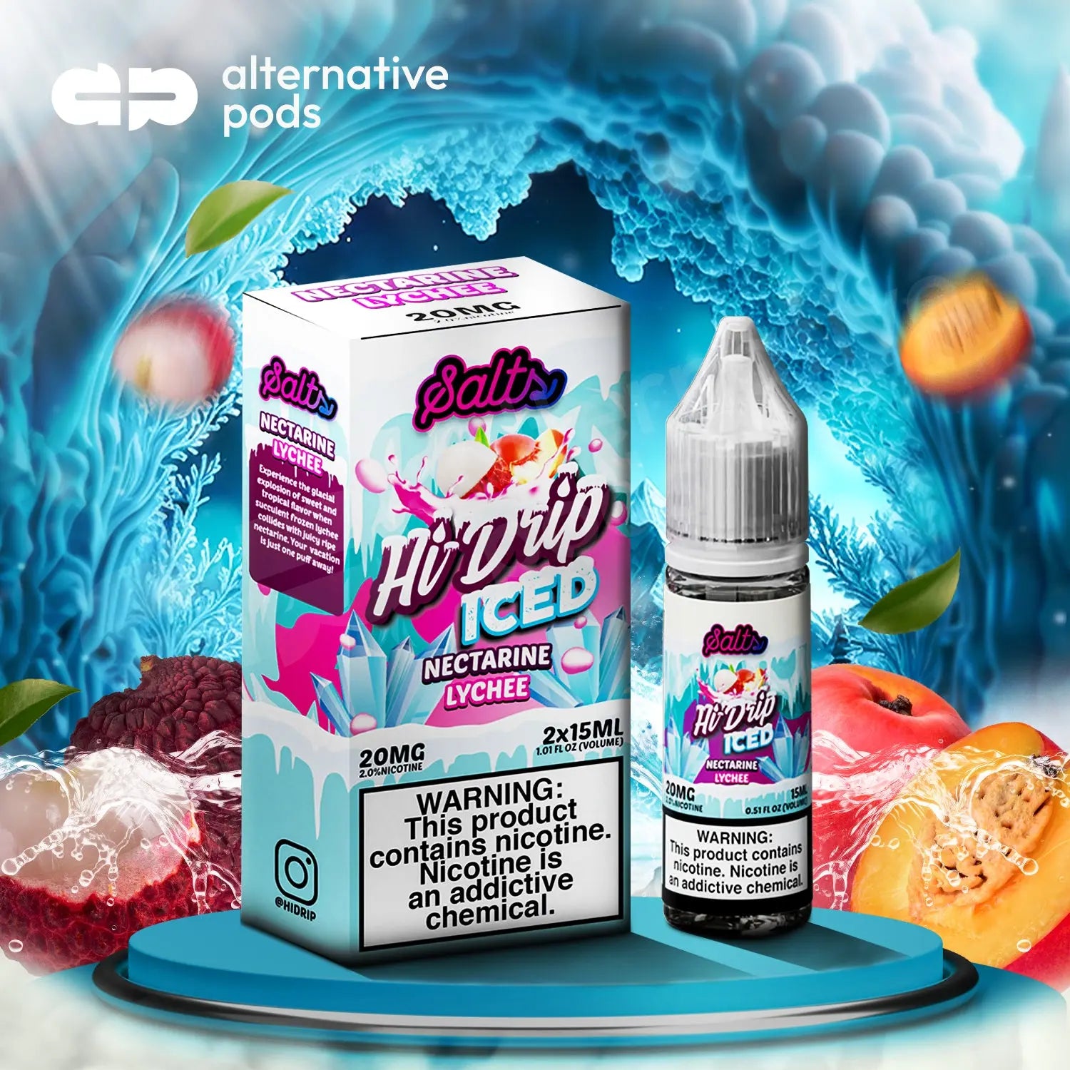 Hi-Drip Iced Salts Nicotine Salt E-Liquid 30ML (2 x 15ML) - Nectarine Lychee