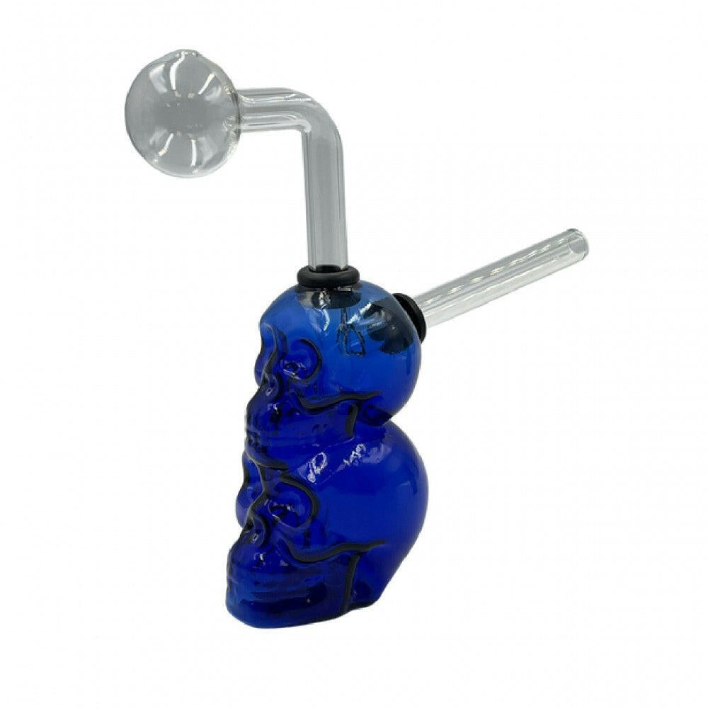 Stacked Skull Bubbler Hand Pipe Blue 