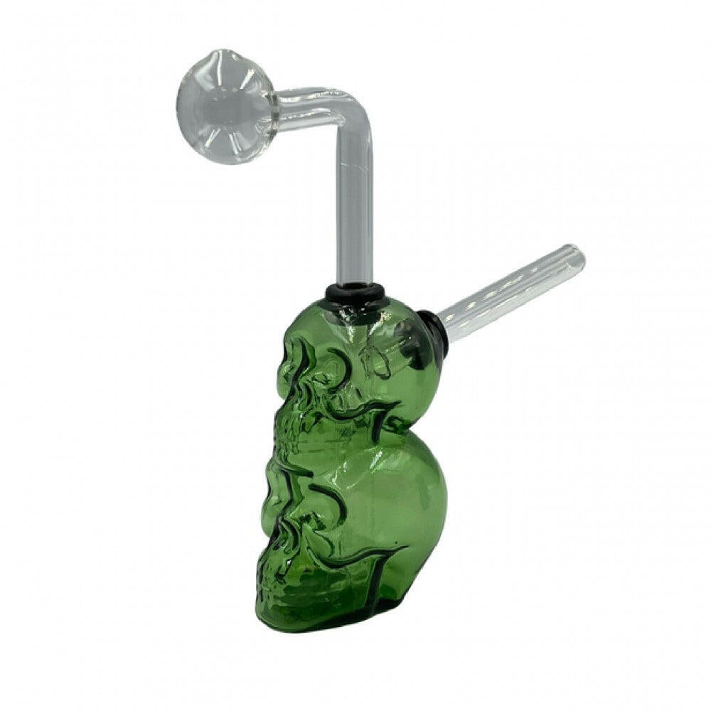 Stacked Skull Bubbler Hand Pipe Green 