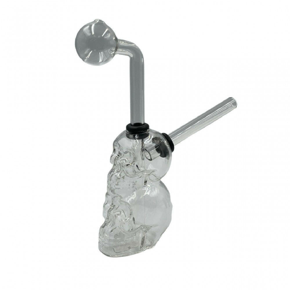 Stacked Skull Bubbler Hand Pipe Gray 