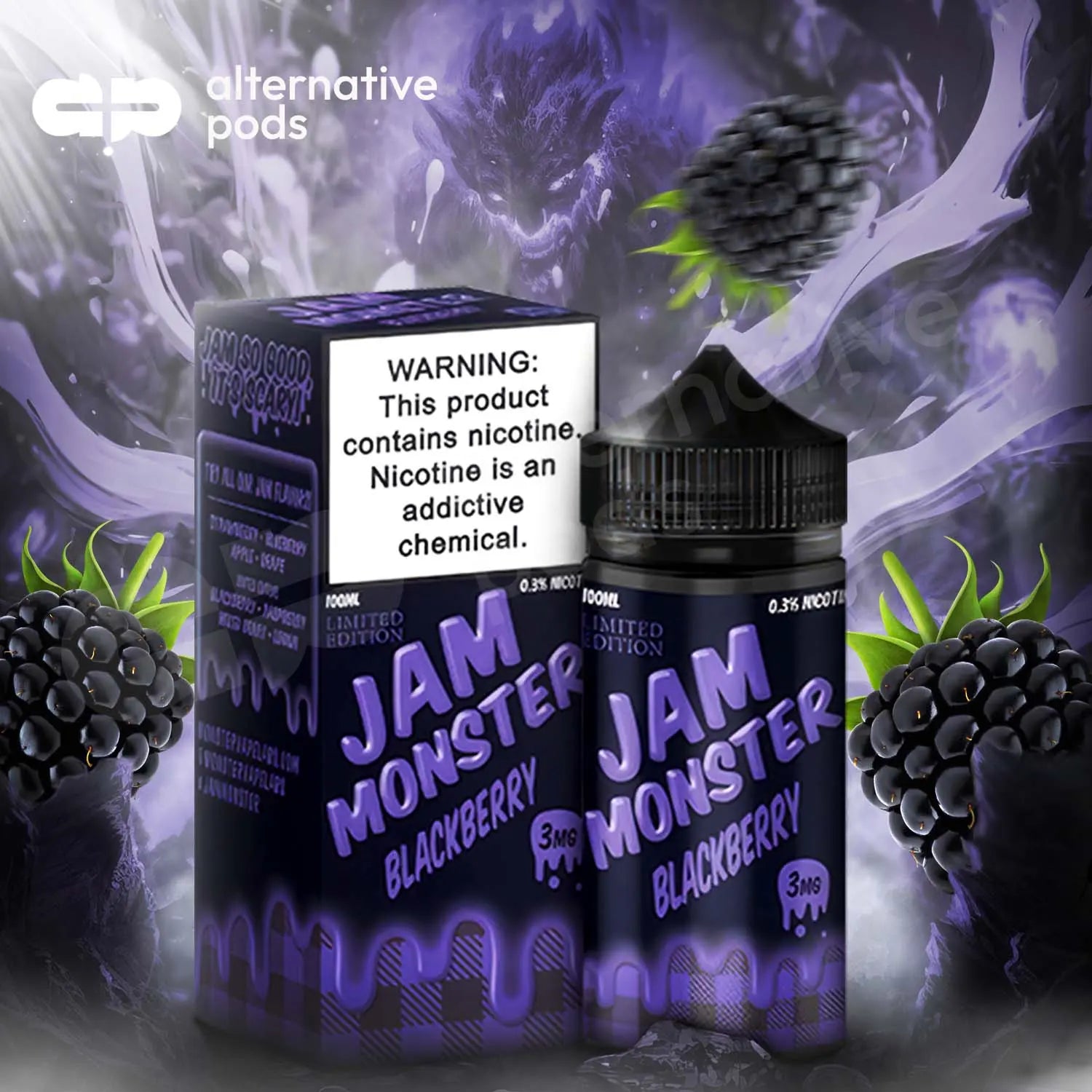 Jam Monster Synthetic Nicotine E-Liquid 100ML - Blackberry 