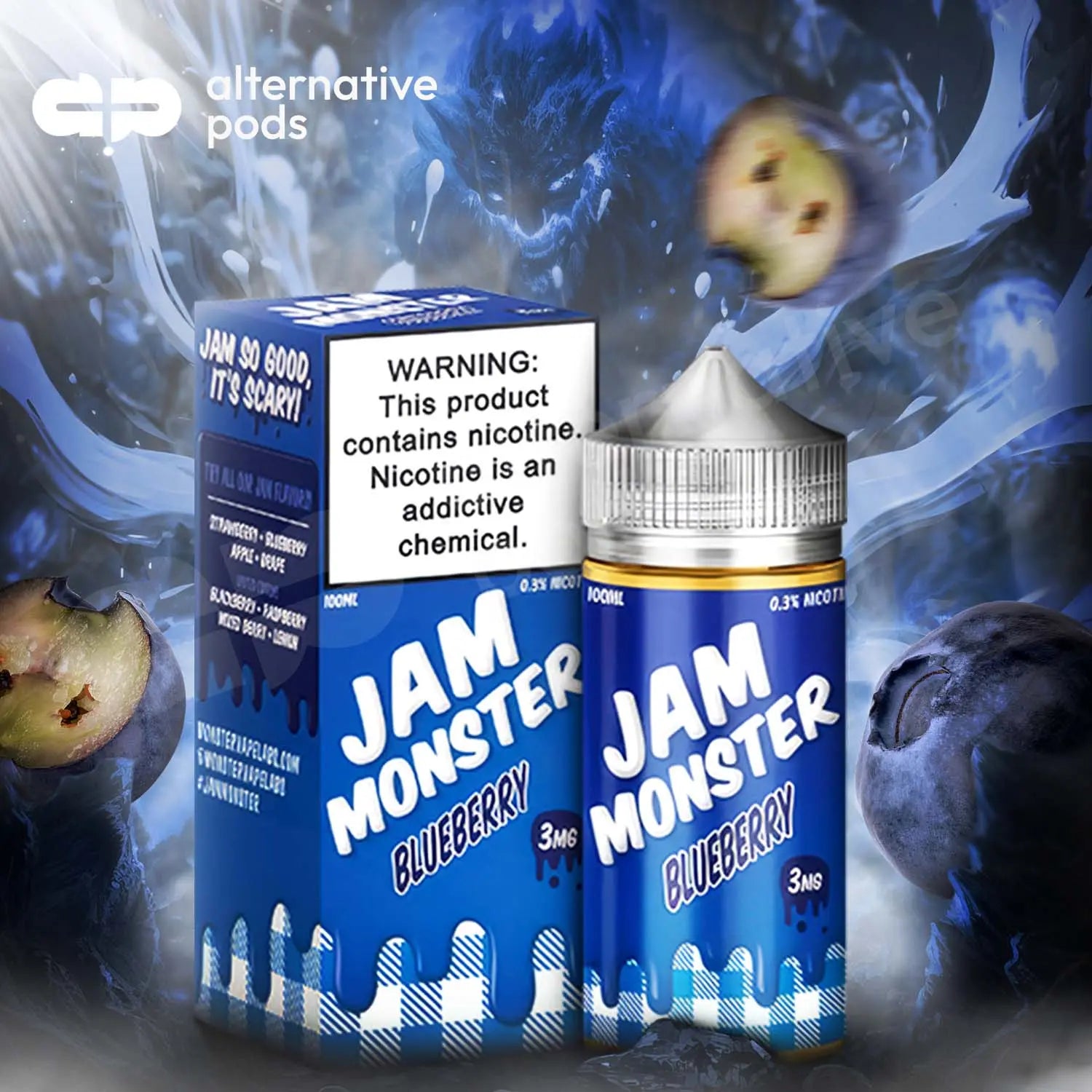 Jam Monster Synthetic Nicotine E-Liquid 100ML - Blueberry 