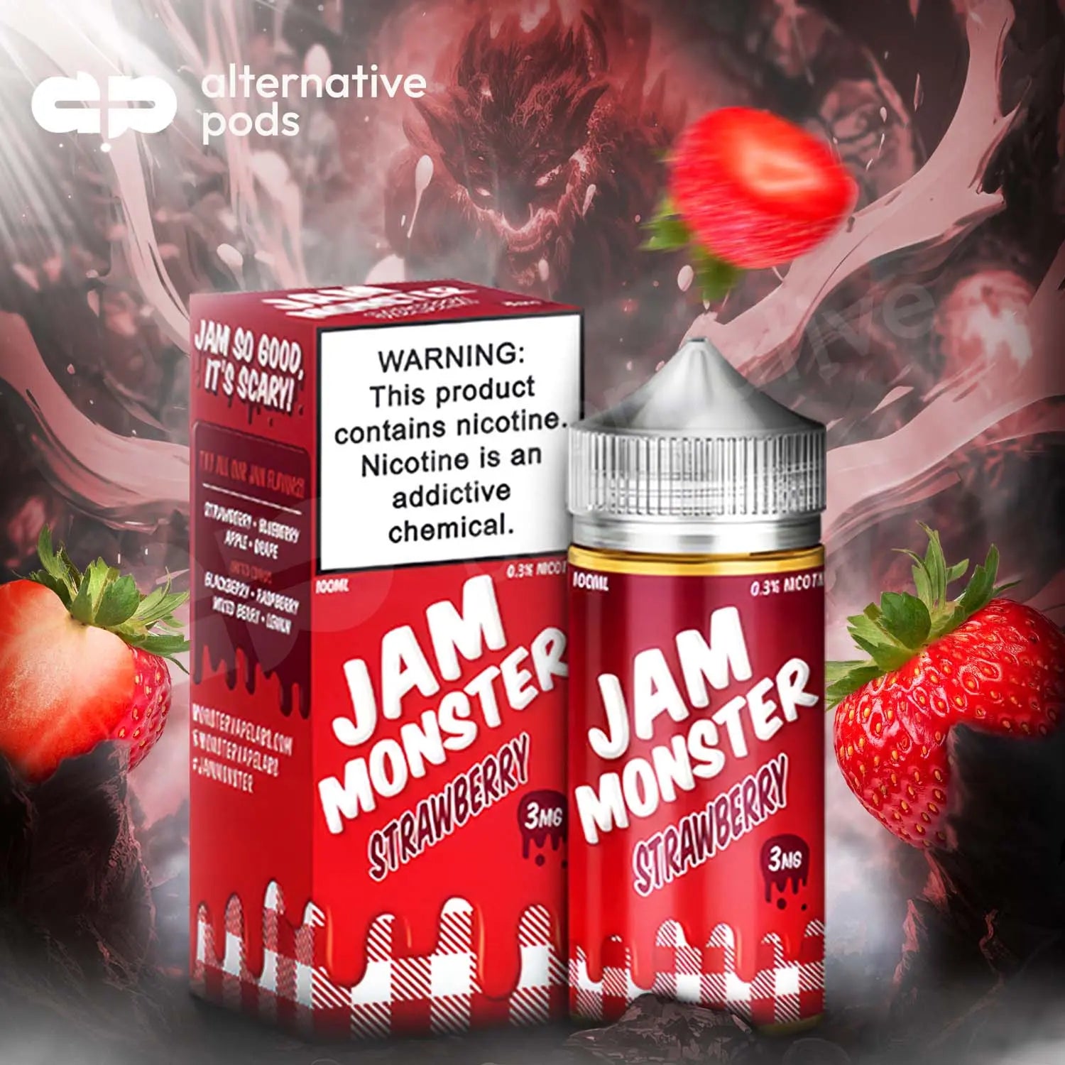 Jam Monster Synthetic Nicotine E-Liquid 100ML - Strawberry 