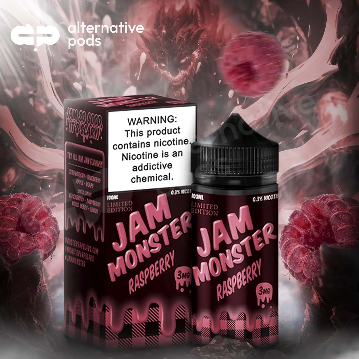 Jam Monster Synthetic Nicotine E-Liquid 100ML - Raspberry 