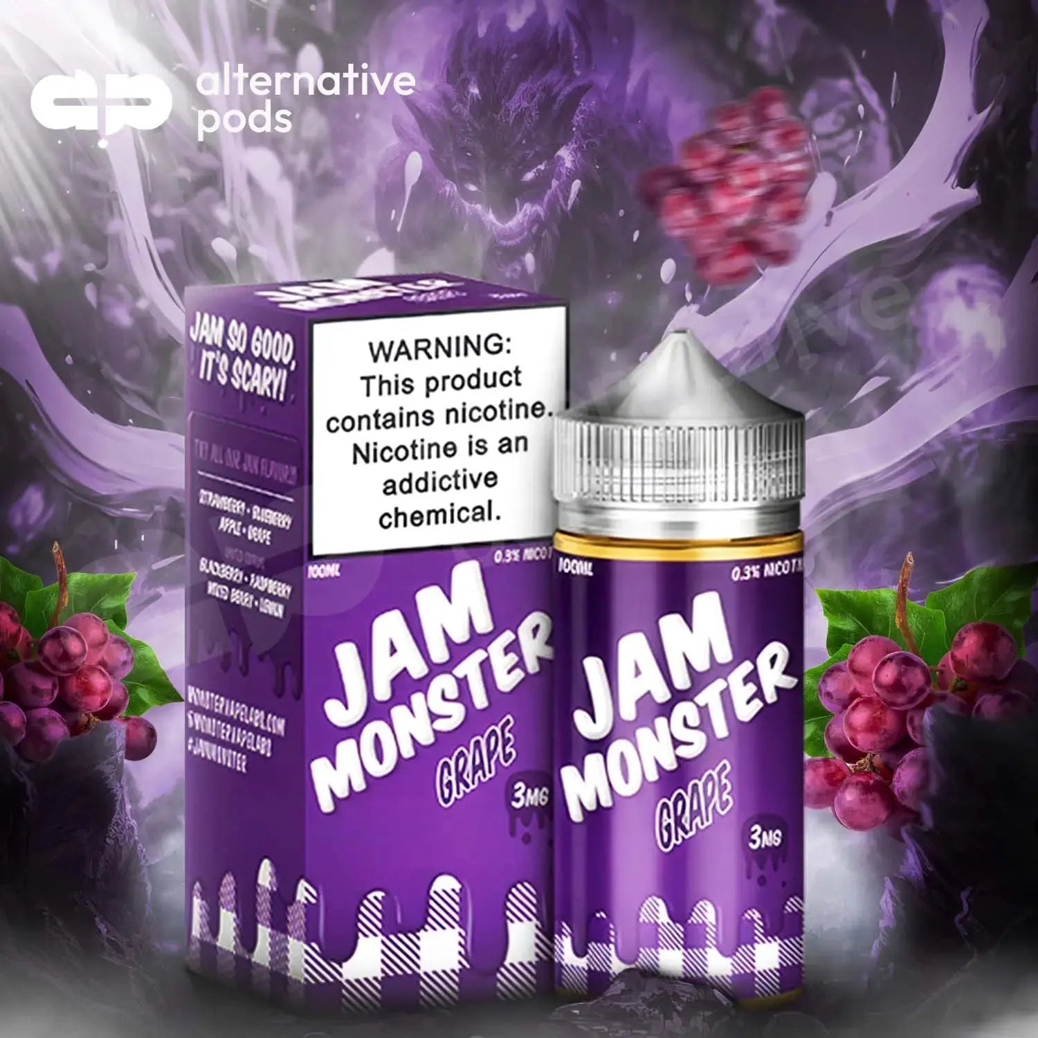 Jam Monster Synthetic Nicotine E-Liquid 100ML - Grape 