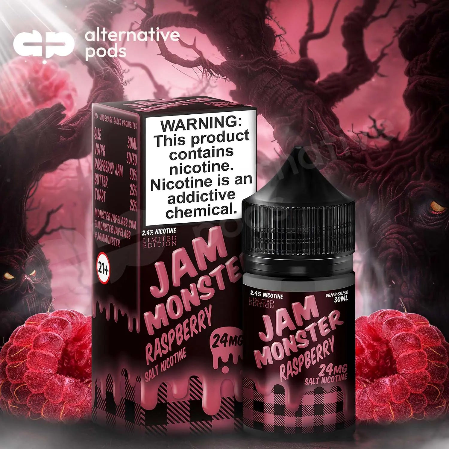 Jam Monster Synthetic Nicotine Salt E-Liquid 30ML - Raspberry 