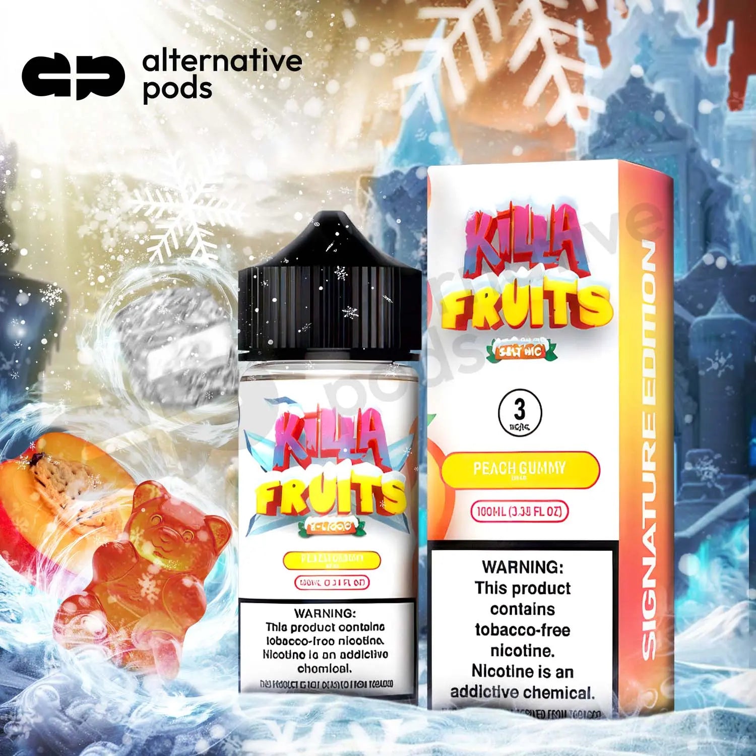 Killa Fruits On Ice Tobacco Free E-Liquid 100ML - Peach Gummy 