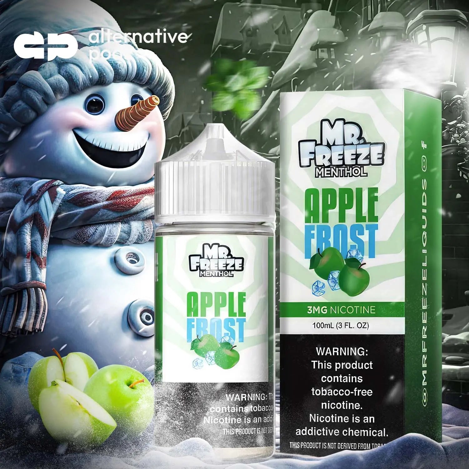 Mr. Freeze Menthol Synthetic Nicotine E-Liquid 100ML - Apple Frost 