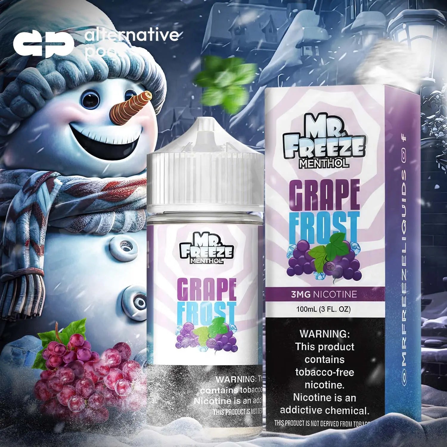 Mr. Freeze Menthol Synthetic Nicotine E-Liquid 100ML - Grape Frost 