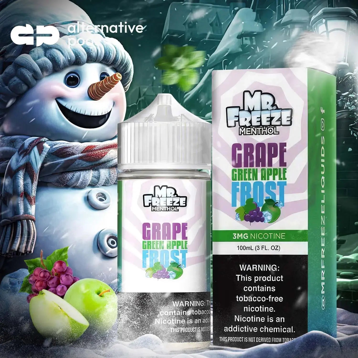 Mr. Freeze Menthol Synthetic Nicotine E-Liquid 100ML - Grape Green Apple Frost 