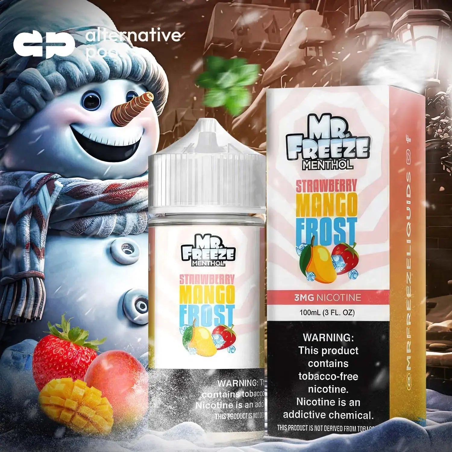 Mr. Freeze Menthol Synthetic Nicotine E-Liquid 100ML - Strawberry Mango Frost 