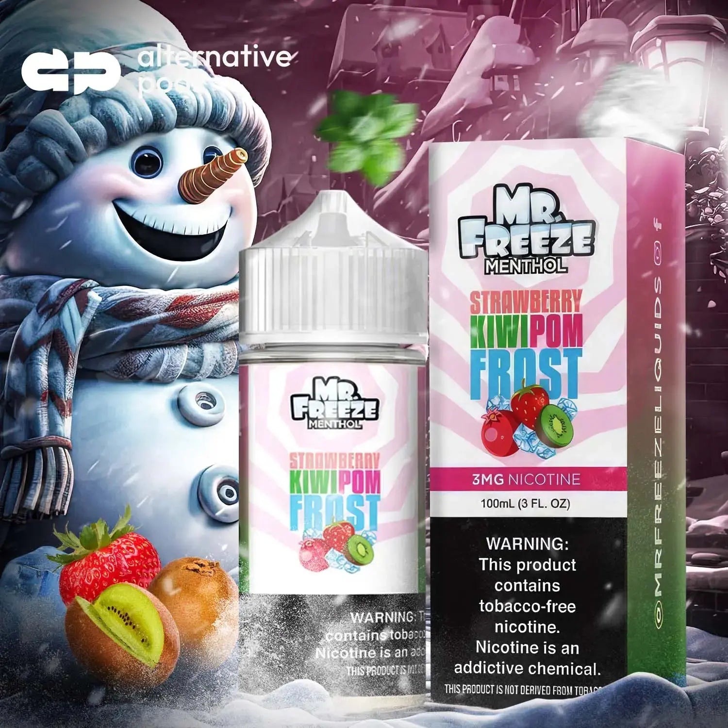 Mr. Freeze Menthol Synthetic Nicotine E-Liquid 100ML - Strawberry Kiwi Pom Frost 
