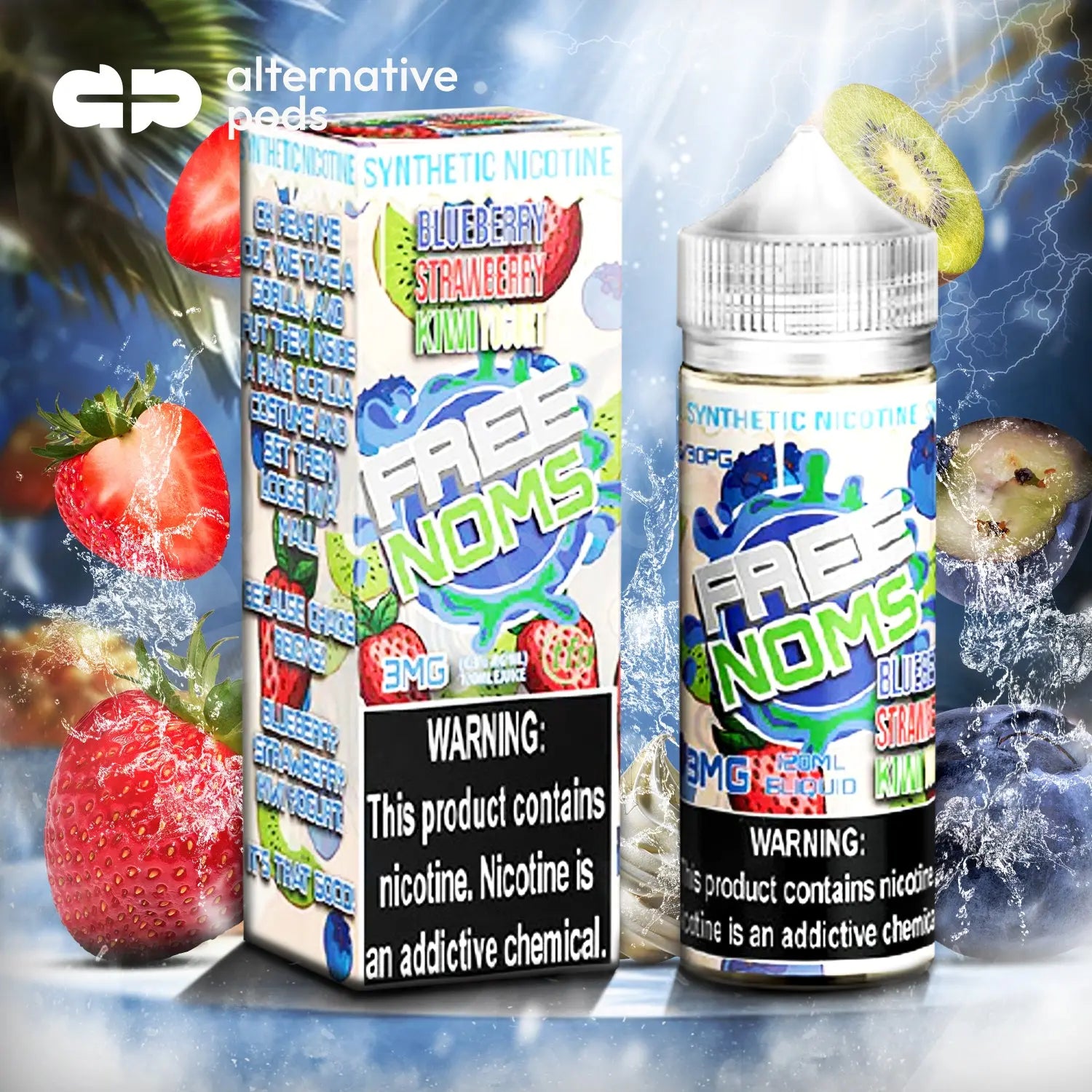 Nomenon Free Noms Tobacco Free Nicotine E-Liquid 120ML Noms - Blueberry Strawberry Kiwi Yogurt 