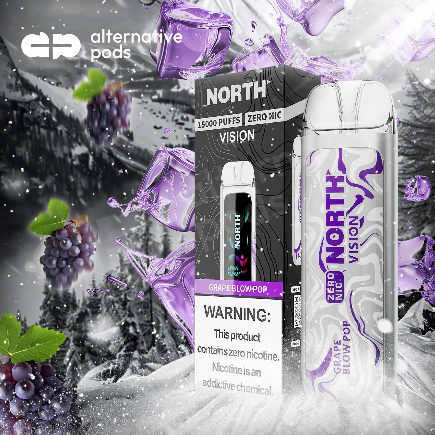 North Vision 15K Zero Nicotine Disposable - Grape Blow Pop 