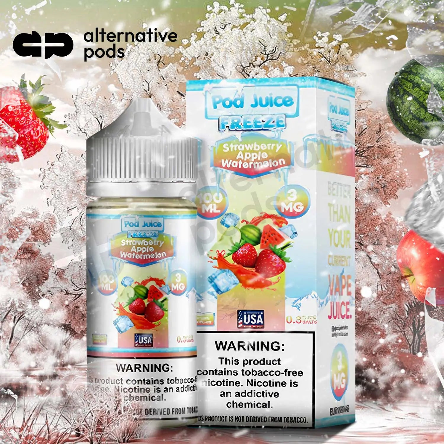 POD Juice Freeze Synthetic Nicotine E-Liquid 100ML - Strawberry Apple Watermelon 