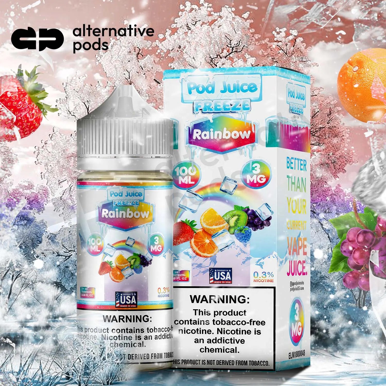 POD Juice Freeze Synthetic Nicotine E-Liquid 100ML - Rainbow 
