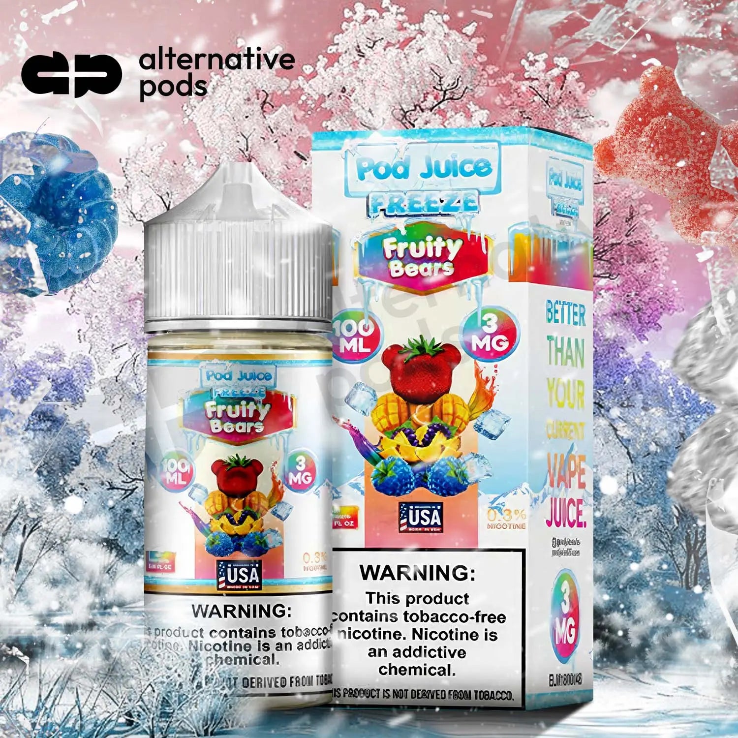 POD Juice Freeze Synthetic Nicotine E-Liquid 100ML - Fruity Bears 