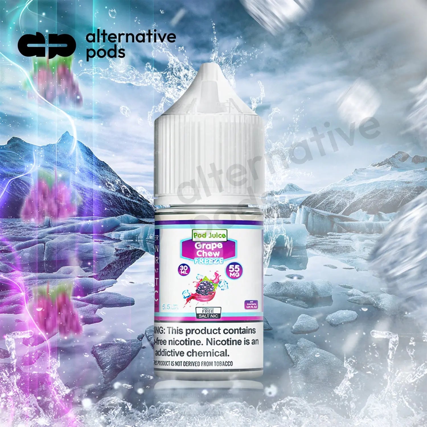POD Juice ICED Synthetic Nicotine Salt E-Liquid 30ML - Grape Chew Freeze 