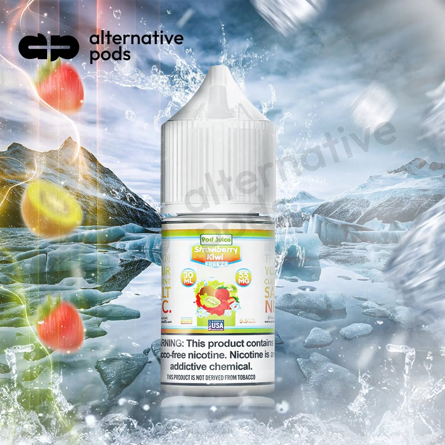 POD Juice ICED Synthetic Nicotine Salt E-Liquid 30ML Pod Juice - Strawberry Kiwi Freeze