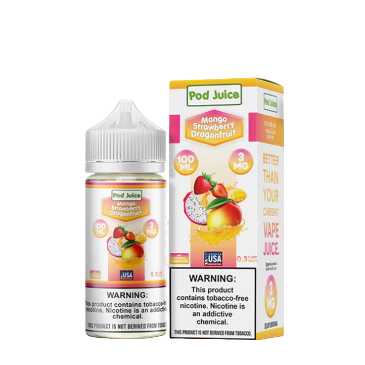 POD Juice Synthetic Nicotine E-Liquid 100ML Mango Strawberry Dragonfruit