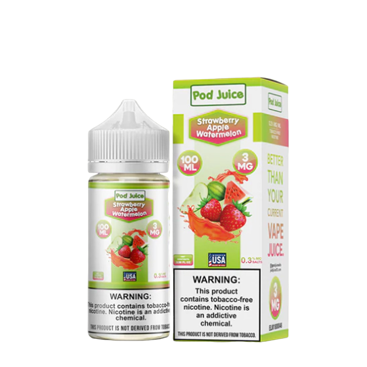 POD Juice Synthetic Nicotine E-Liquid 100ML Strawberry Apple Watermelon