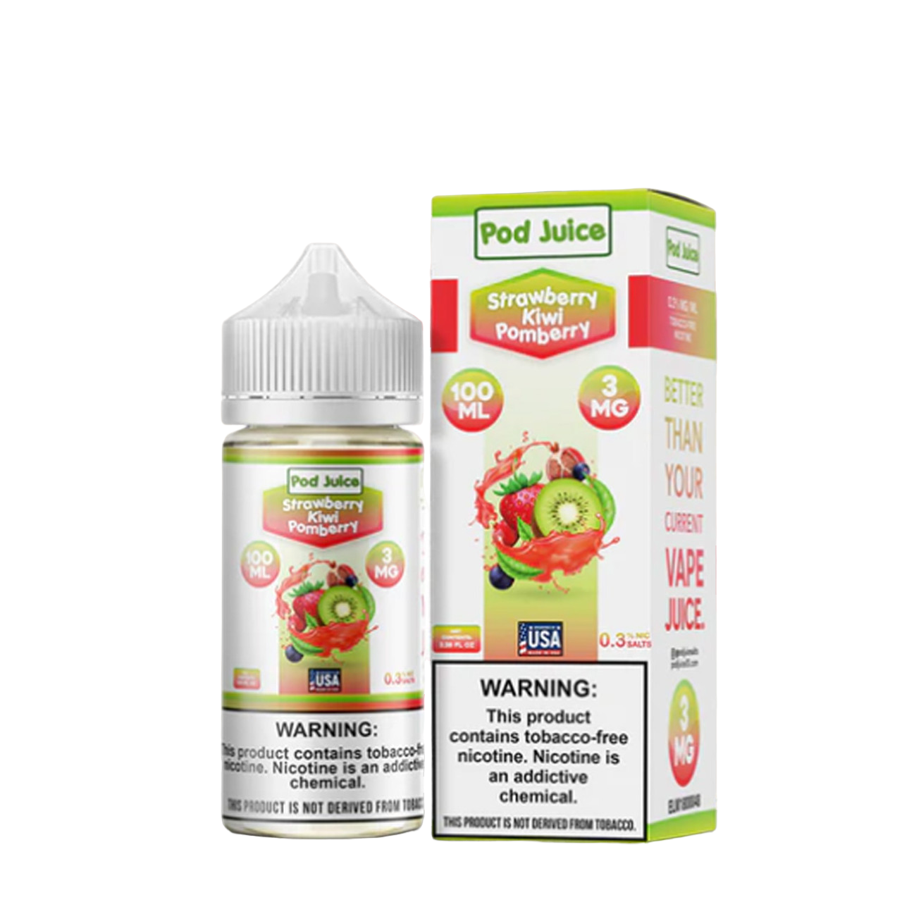 POD Juice Synthetic Nicotine E-Liquid 100ML Strawberry Kiwi Pomberry