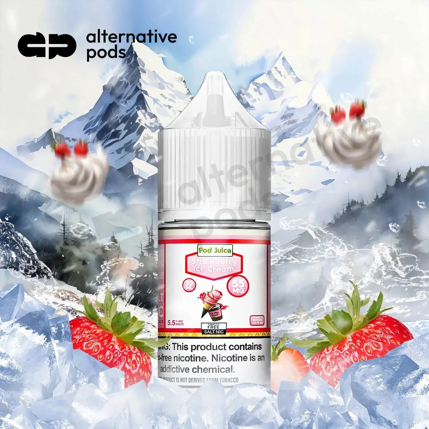 POD Juice Synthetic Nicotine Salt E-Liquid 30ML - Strawberry Ice Cream 