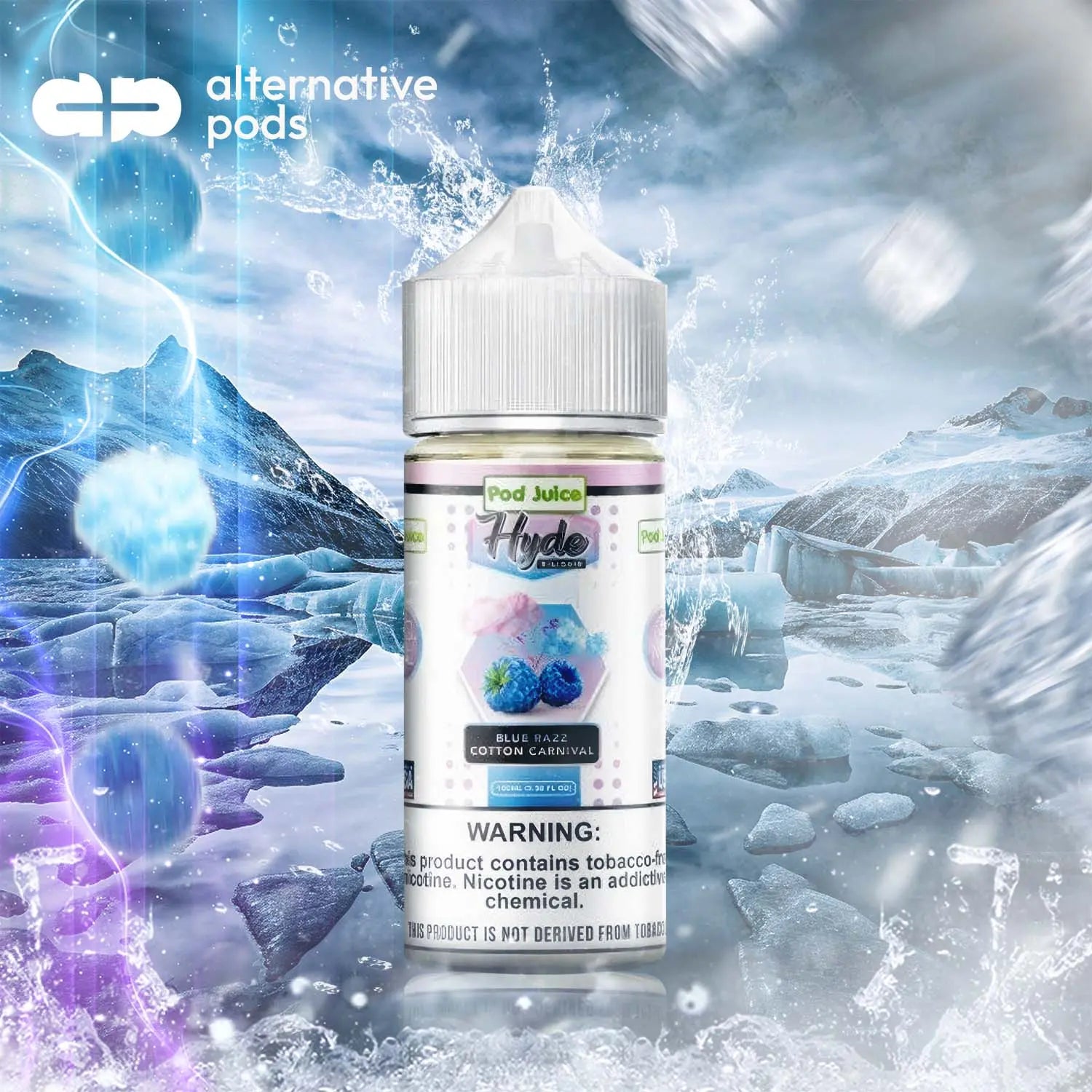 POD Juice x Hyde Synthetic Nicotine E-Liquid 100ML - Blue Razz Cotton Carnival 