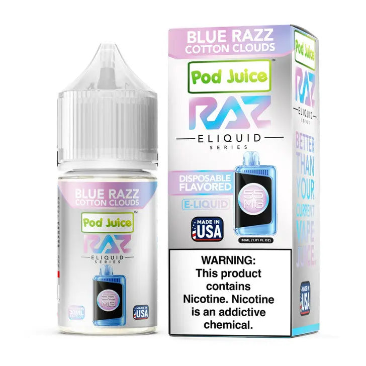 POD Juice x RAZ Series Nicotine Salt E-Liquid 30ML Pod Juice - Blue Razz Cotton Clouds 
