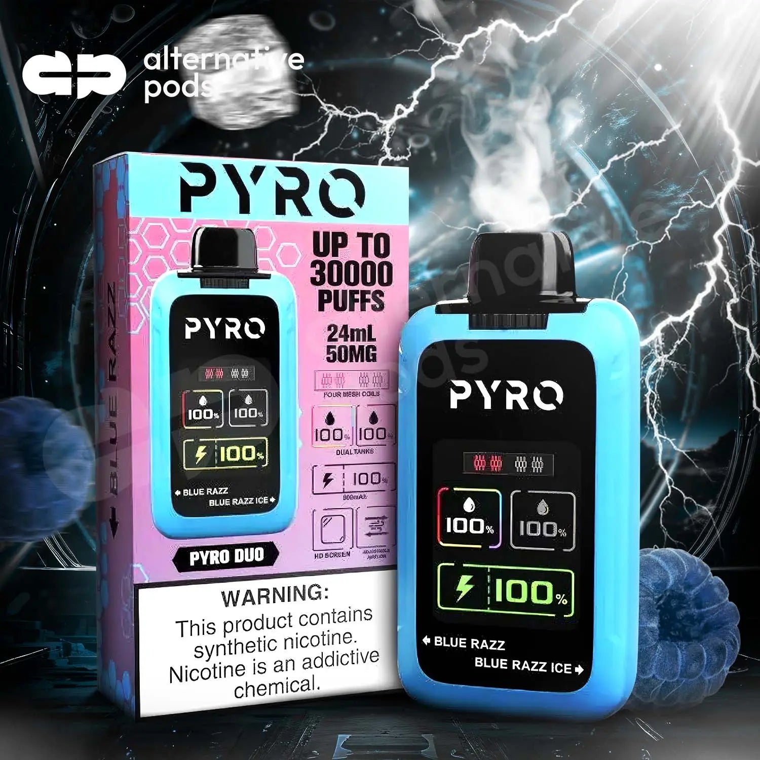 PYRO Duo 30K Disposable - Blue Razz + Blue Razz Ice 