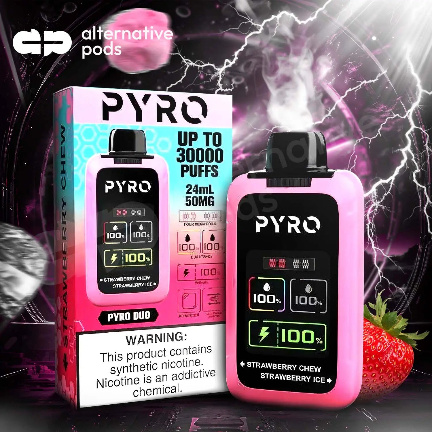 PYRO Duo 30K Disposable - Strawberry Chew + Strawberry Ice 