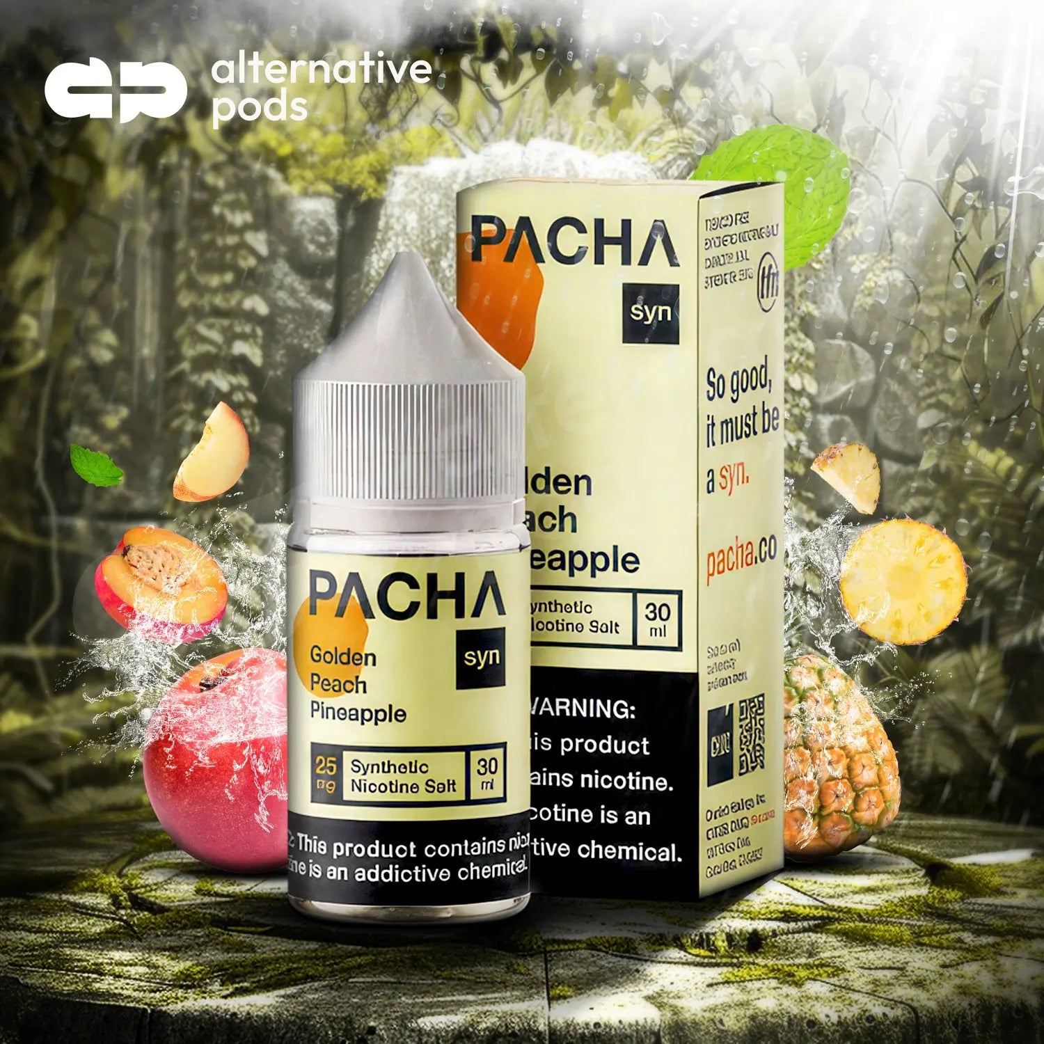 Pacha Syn Synthetic Nicotine Salt E-Liquid 30ML - Golden Peach Pineapple 