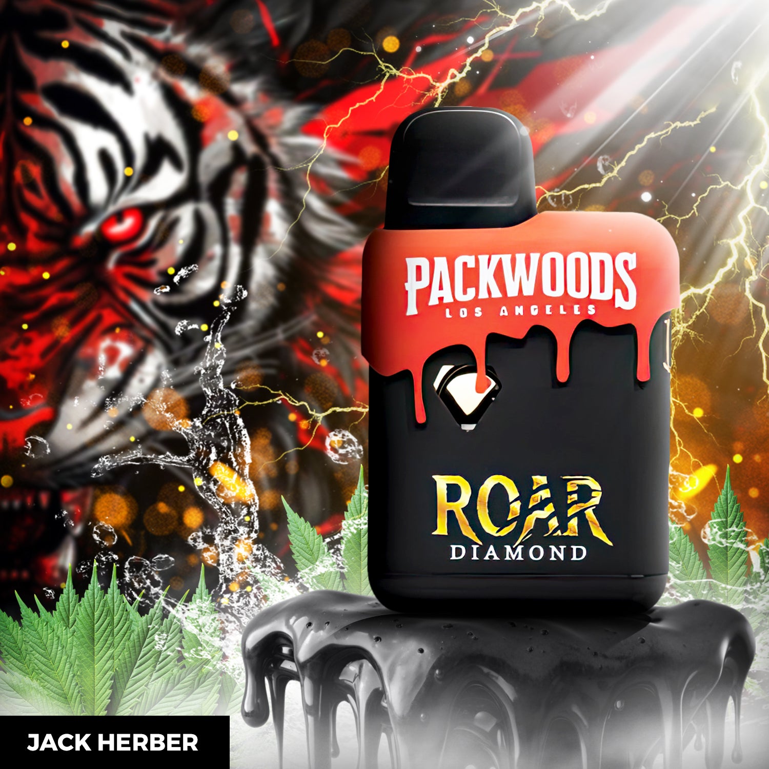 Packwoods x Roar Diamond Live Resin 3500MG THC-B + THC-H + D11 + D8 Nug Run Concentrate Disposable Vape 3.5ML - Jack Herber