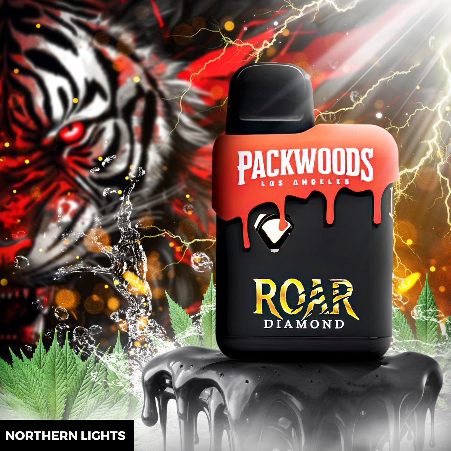Packwoods x Roar Diamond Live Resin 3500MG THC-B + THC-H + D11 + D8 Nug Run Concentrate Disposable Vape 3.5ML - Northern Lights 