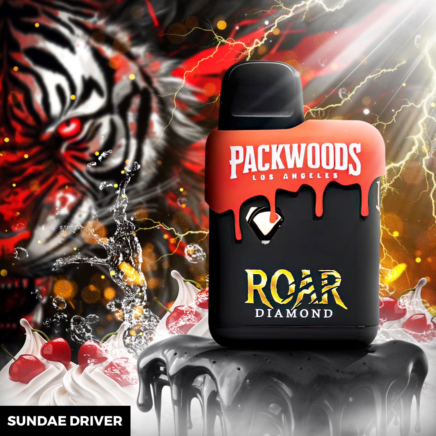 Packwoods x Roar Diamond Live Resin 3500MG THC-B + THC-H + D11 + D8 Nug Run Concentrate Disposable Vape 3.5ML - Sundae Driver 