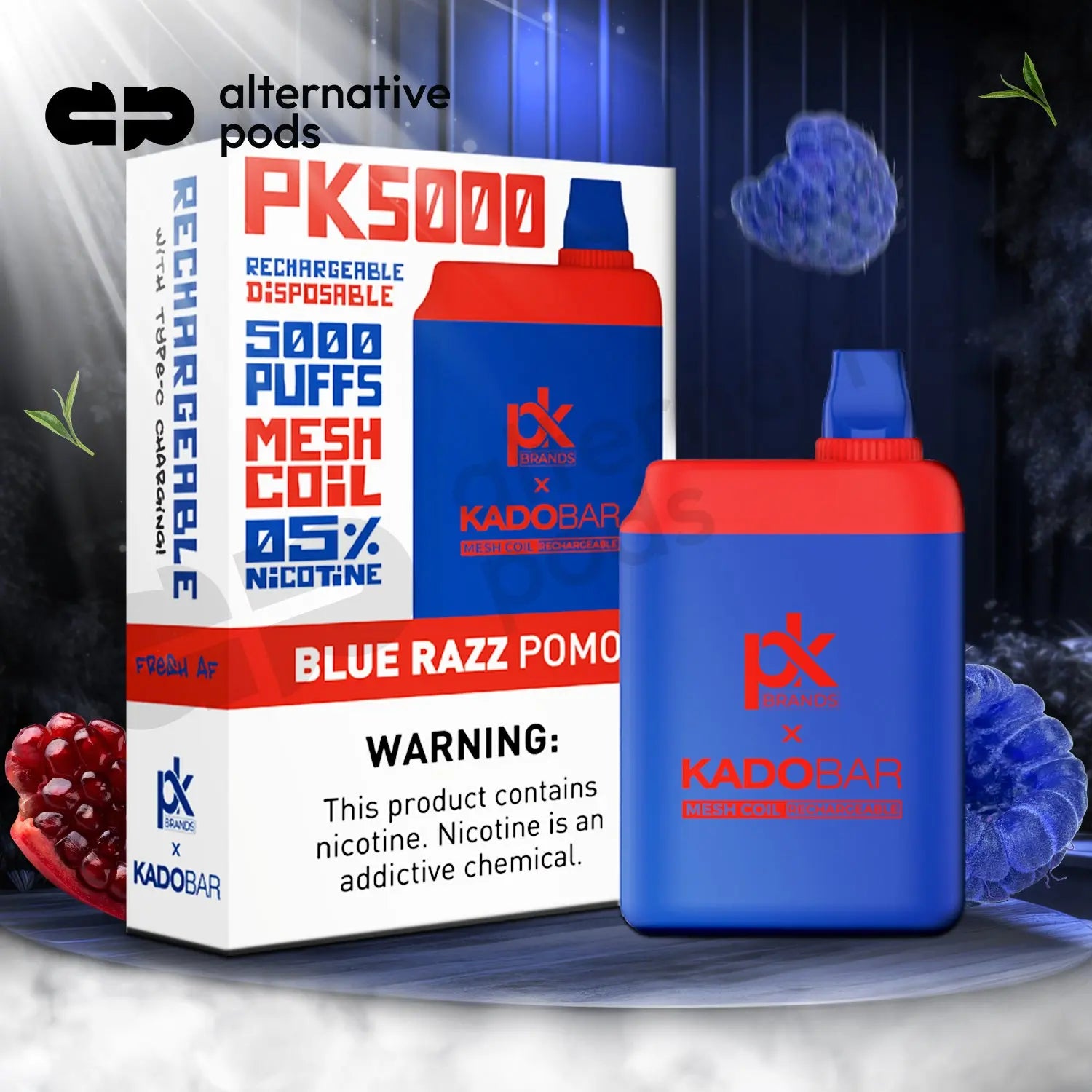 Pod King x Kado Bar PK5000 Puffs Disposable Vape - Blue Razz Pomo 