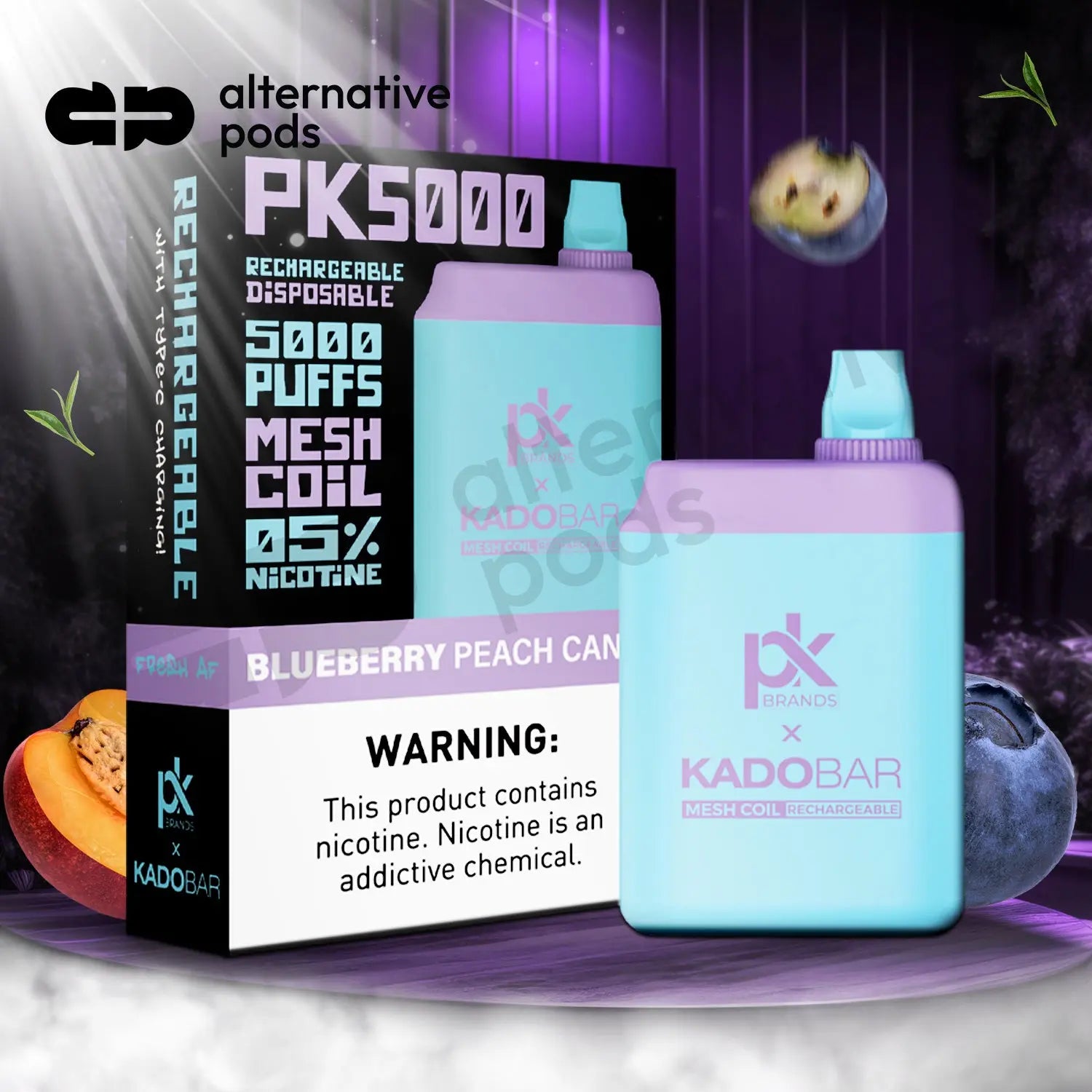 Pod King x Kado Bar PK5000 Puffs Disposable Vape - Blueberry Peach Candy 