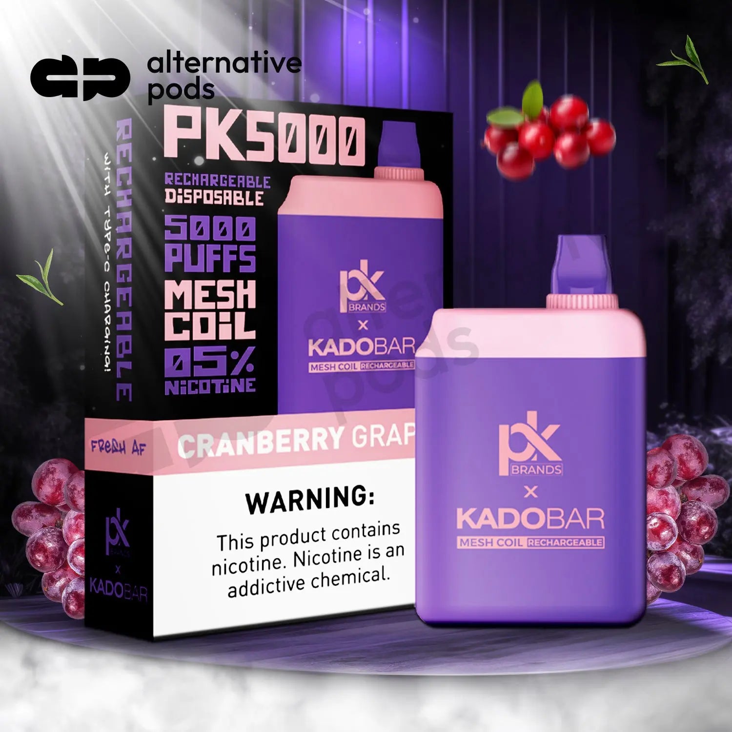 Pod King x Kado Bar PK5000 Puffs Disposable Vape - Cranberry Grape 
