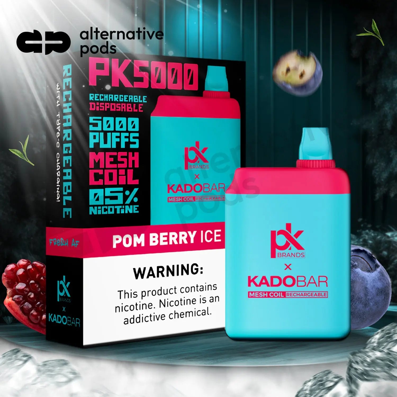 Pod King x Kado Bar PK5000 Puffs Disposable Vape - Pom Berry Ice 