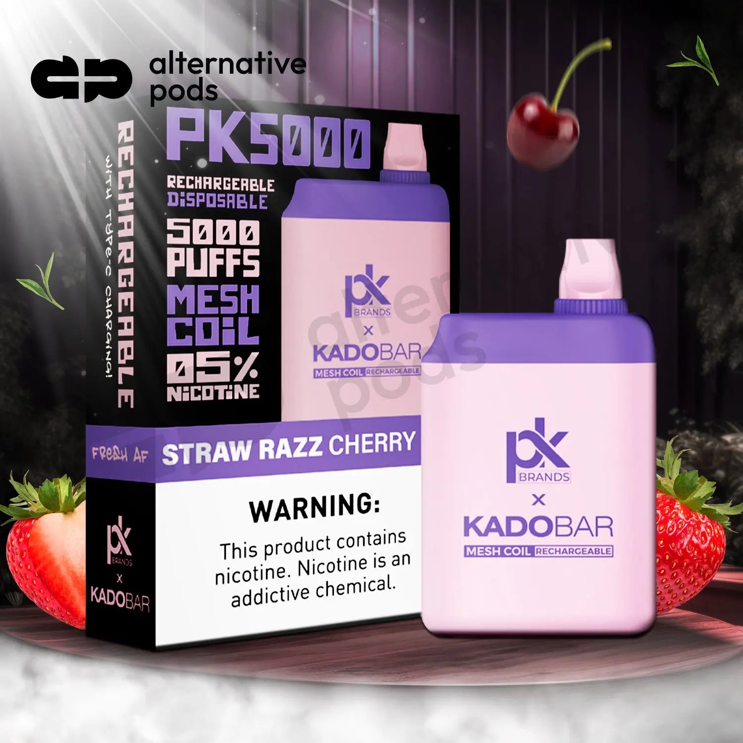 Pod King x Kado Bar PK5000 Puffs Disposable Vape - Straw Razz Cherry 