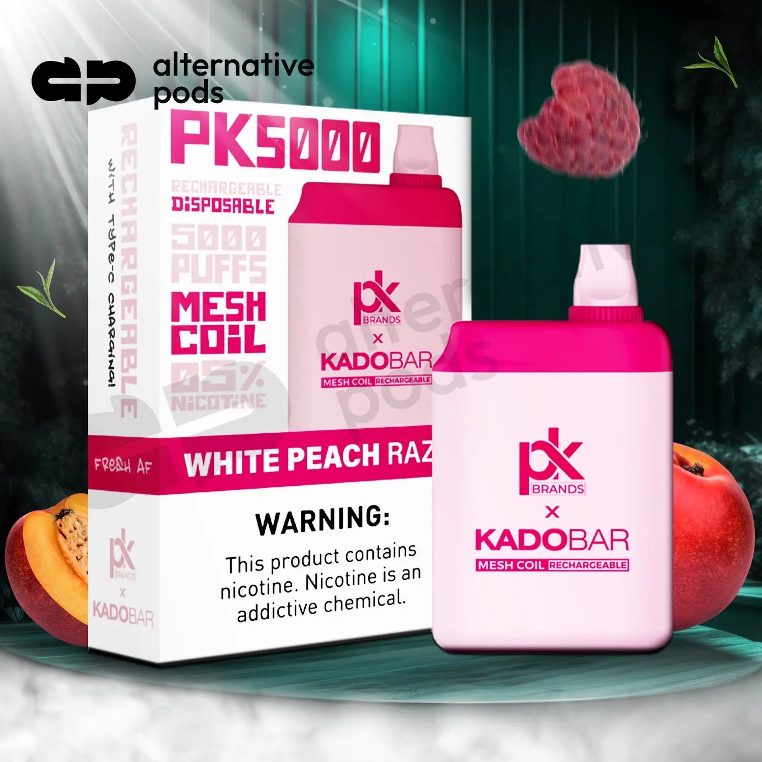 Pod King x Kado Bar PK5000 Puffs Disposable Vape - White Peach Raz 