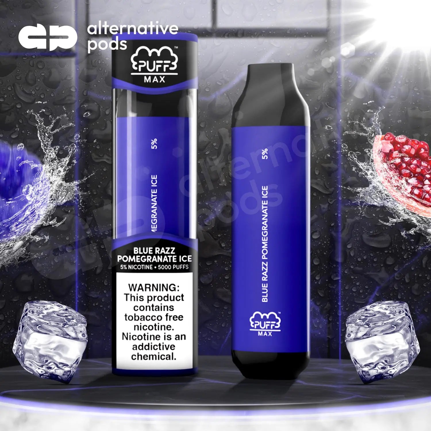 Puff Bar Max 5000 Puffs Disposable Vape - Blue Razz Pomegranate Ice 