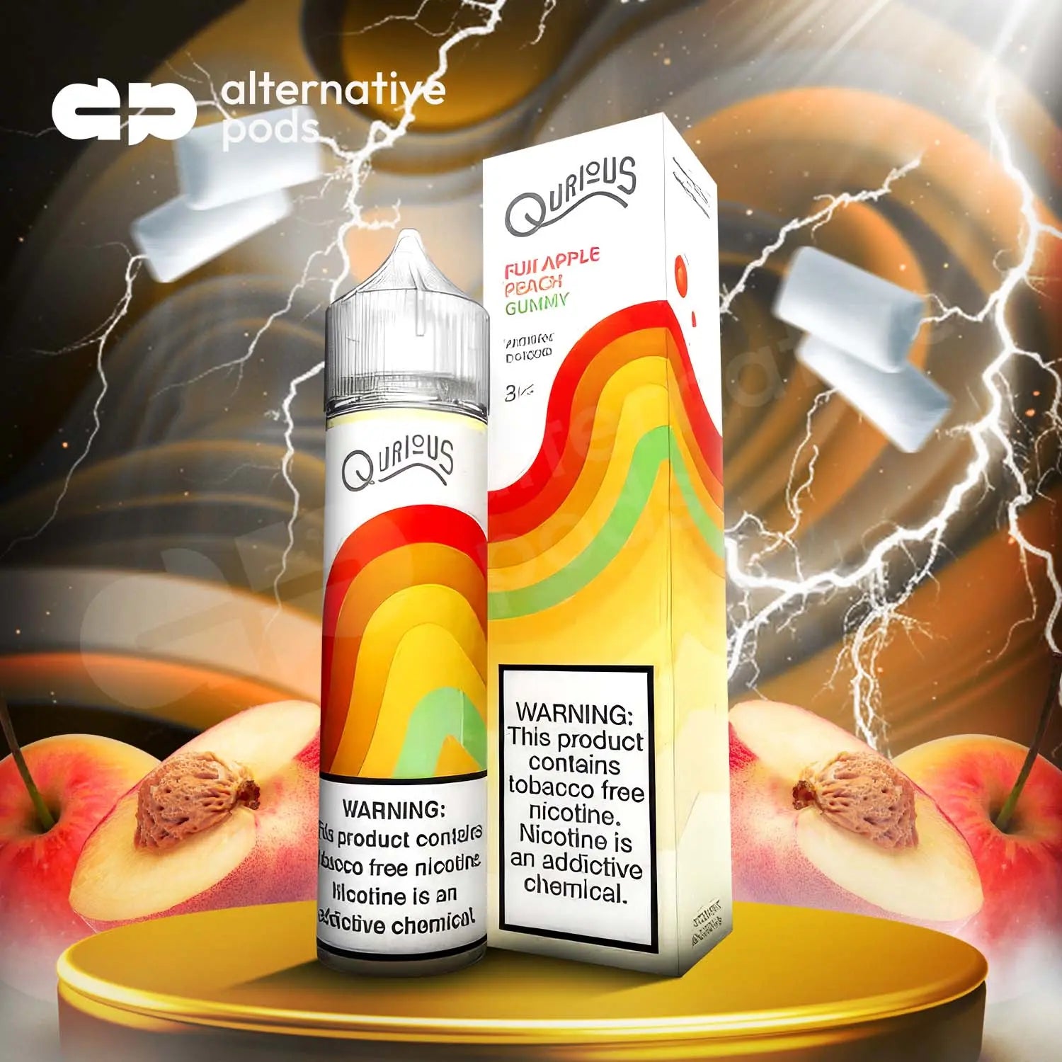 Qurious Synthetic Nicotine Artisan E-Liquid 60ML - Fuji Apple Peach Gummy 