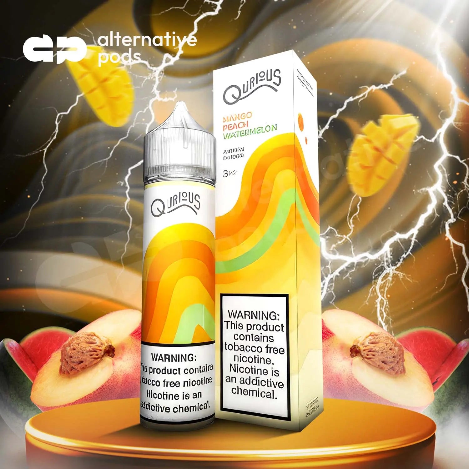 Qurious Synthetic Nicotine Artisan E-Liquid 60ML - Mango Peach Watermelon 