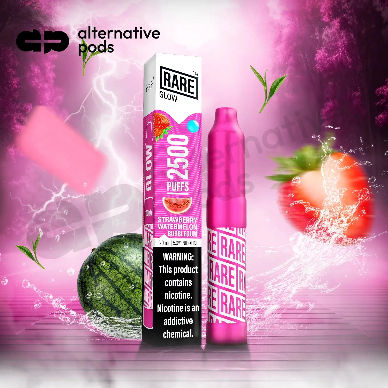 Rare Glow 2500 Puffs Disposable Vape - Strawberry Watermelon Bubblegum 