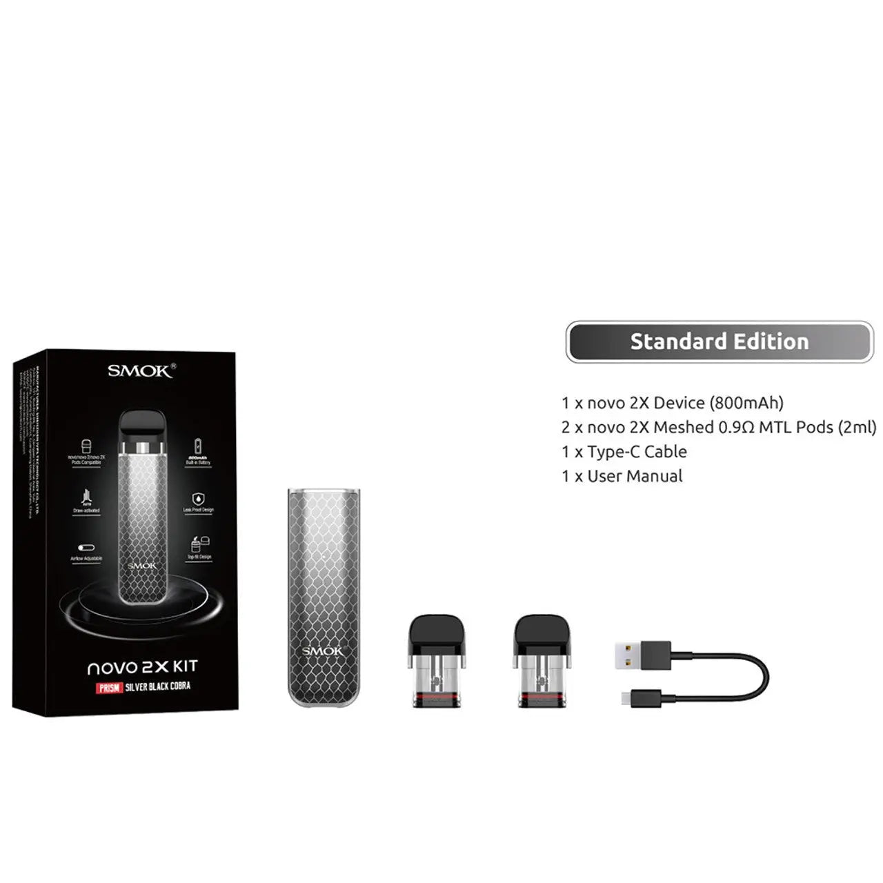 Smok Novo 2x 800mah Pod System Starter Kit With 2 X 2ml Refillable Pods - Alternative pods | Online Vape & Smoke Shop