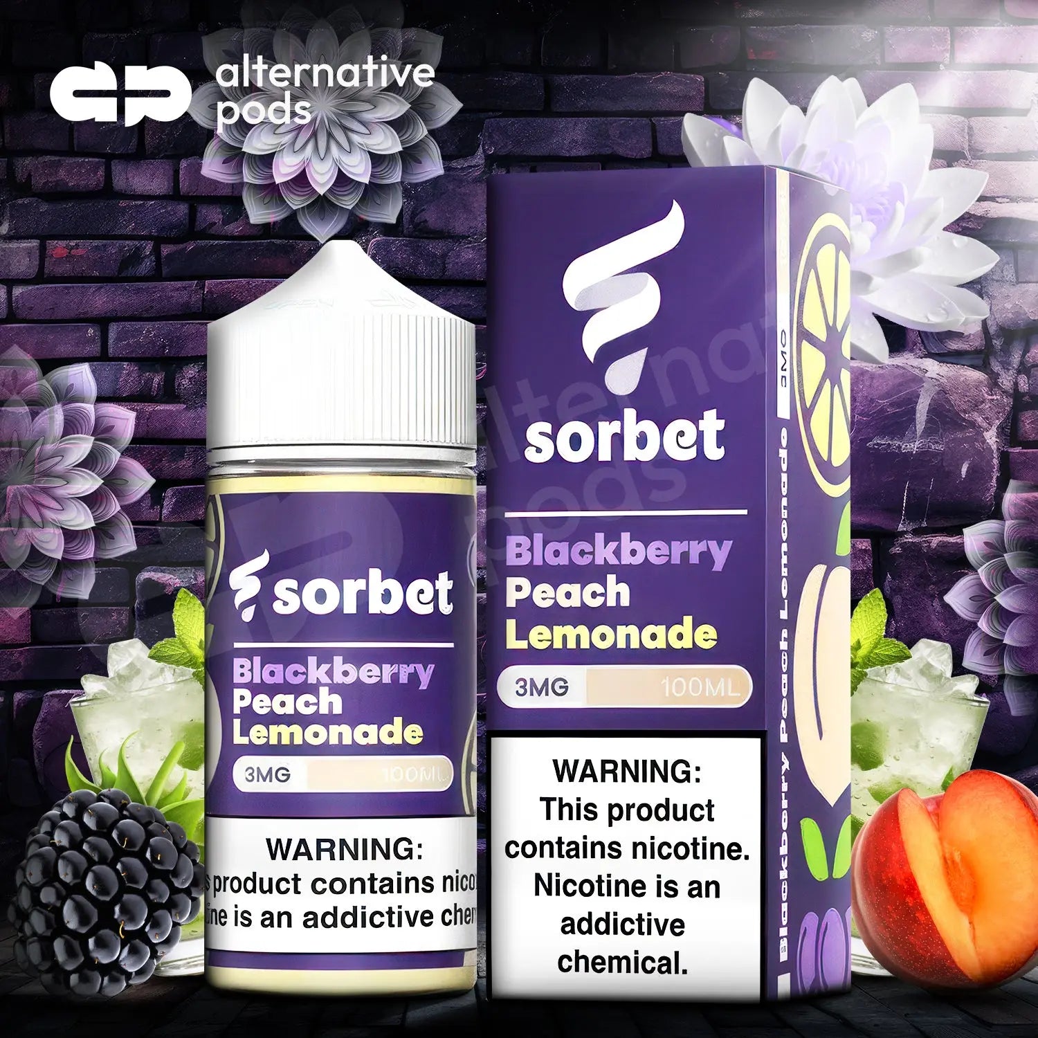 Sorbet Synthetic Nicotine E-Liquid 100ML - Blackberry Peach Lemonade 