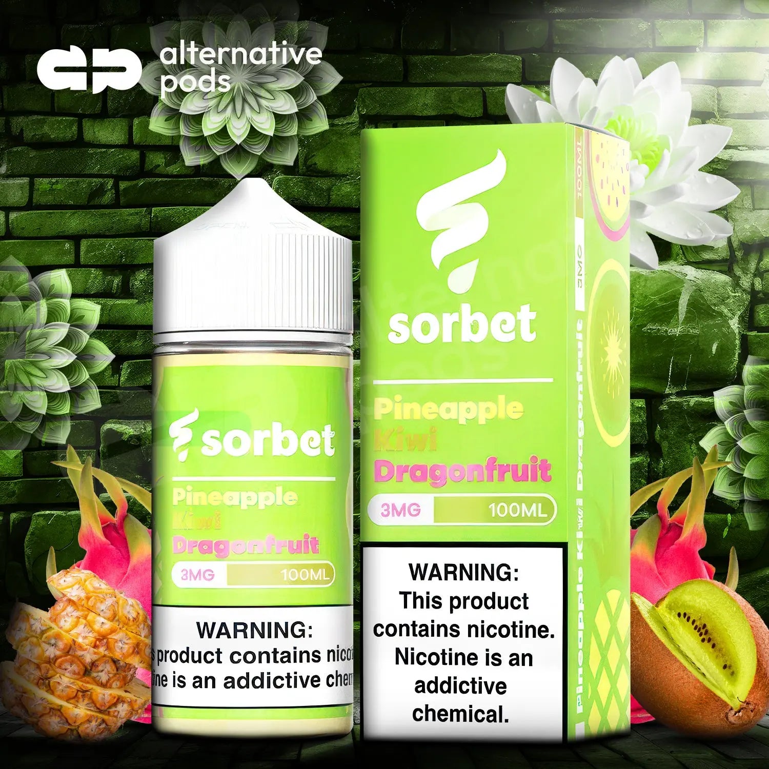 Sorbet Synthetic Nicotine E-Liquid 100ML - Pineapple Kiwi Dragonfruit 